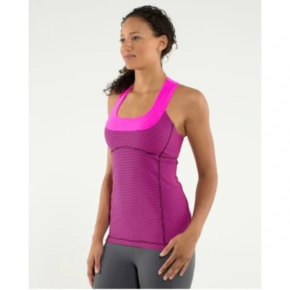 Lululemon Scoop Neck Tank in Hyper Raspberry Stripe Glo - Picture 2 of 8